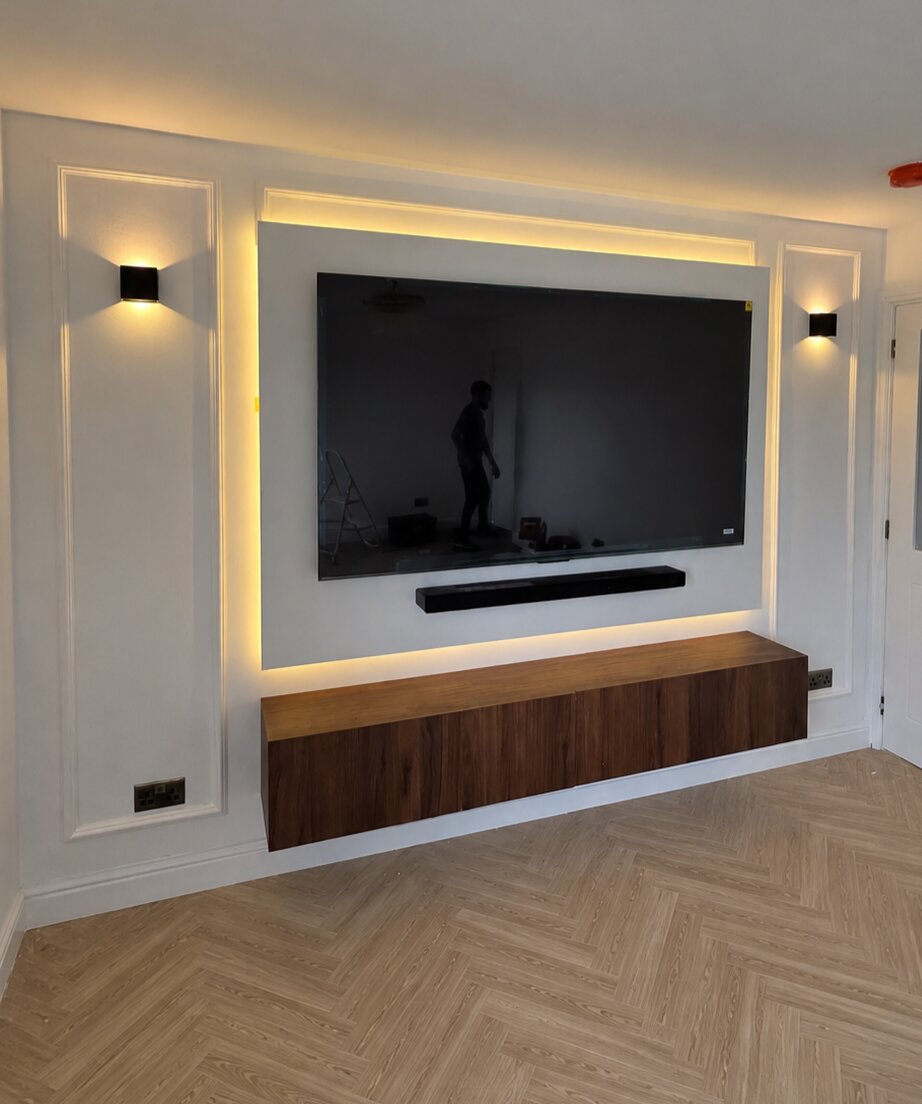 Professional TV installation with ambient lighting